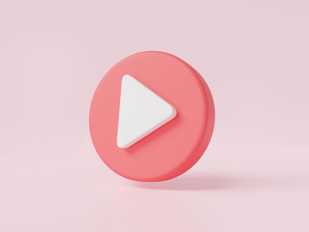 Фото Значок кнопки воспроизведения на розовом фоне значок воспроизведения видео социальные сети медиаплеер знак видеоплеер потокового вещания мультимедийная концепция 3d рендеринг иллюстрации мультяшный минимальный стиль