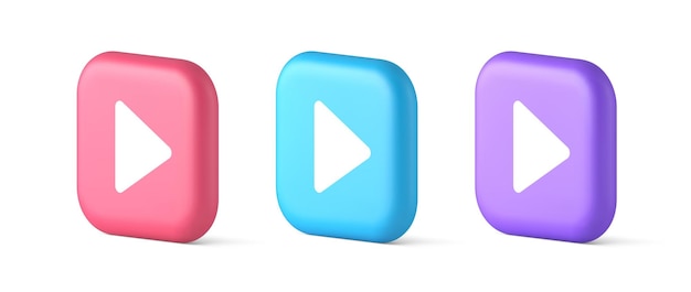 play button triangle right arrow multimedia content player web app design 3d realistic icons