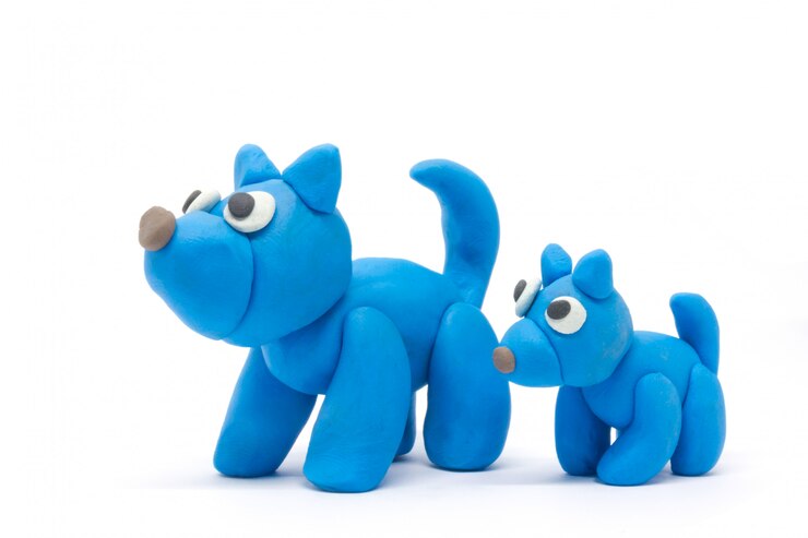 Photo play dough dog father and son on white background
