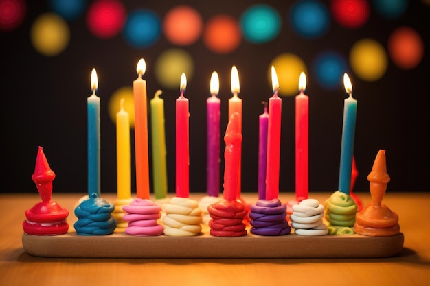 Play dough menorahs with nine small candleshaped pieces