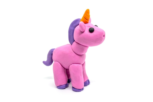 Play dough unicorn on white background Handmade clay plasticine