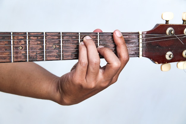 Play the guitar by hand, it's the chord guitar "F minor".