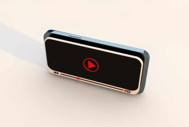 Play video online mock up and modern smartphone. Multimedia video concept, 3D render