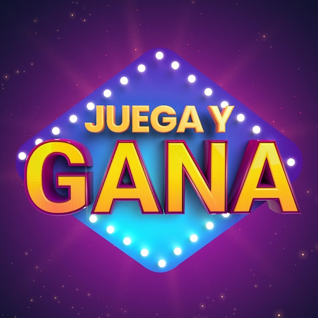 play and win, 3d logo. latin spanish.