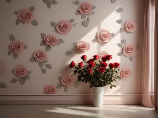 Play with lighting to create a shadow effect of roses on the wall This can add a subtle and artistic touch to the background