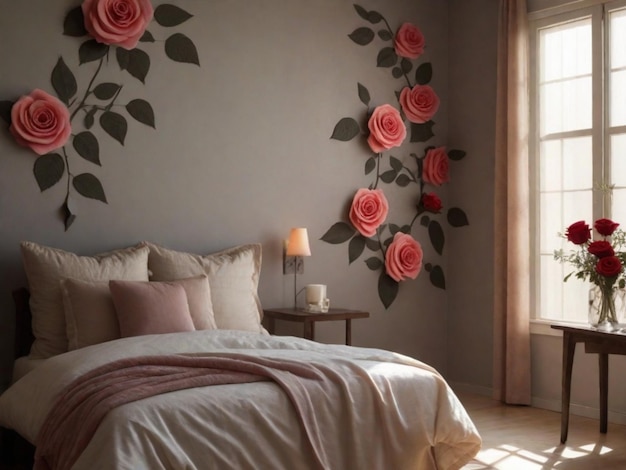 Play with lighting to create a shadow effect of roses on the wall This can add a subtle and artistic touch to the background