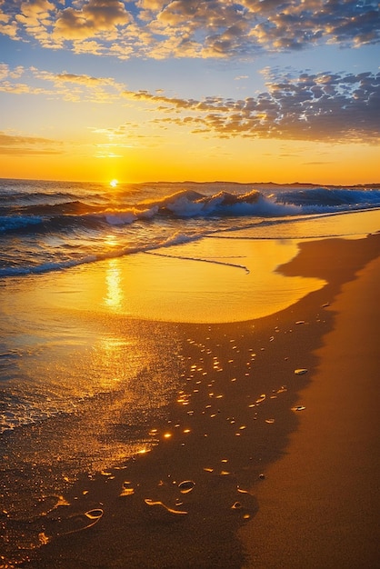 Playa al atardecer met la hora dorada