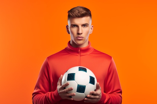 a player on solid color background photoshoot holding football