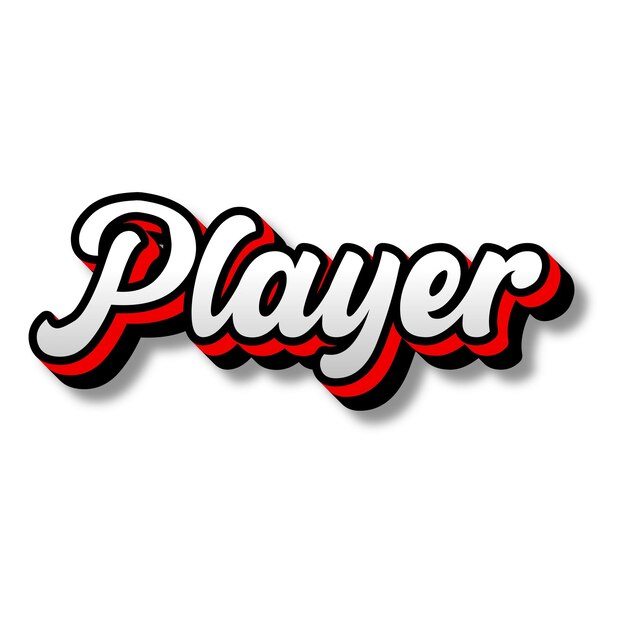 Player Text 3D Silver Red Black White Background Photo JPG