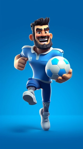 A player with a blue uniform that says'football'on it