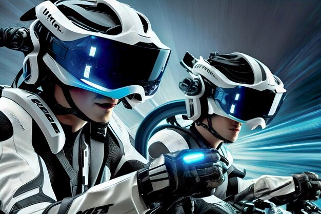 Photo players wearing virtual reality glasses