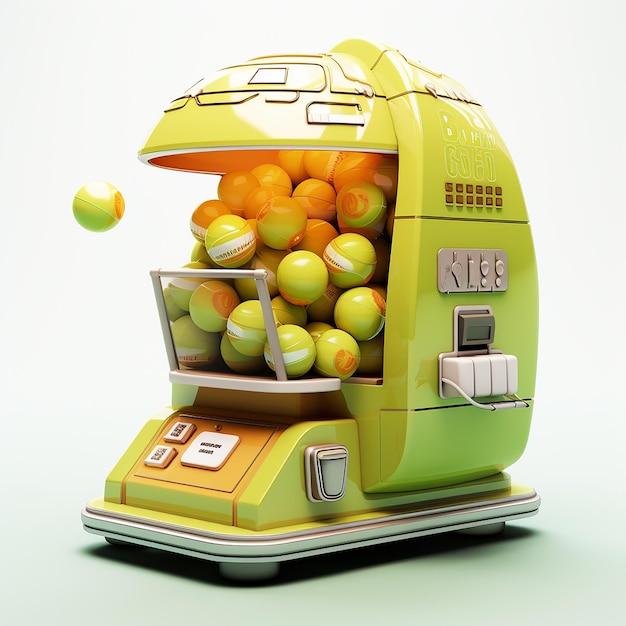 Playful 3D Cartoon Tennis Ball Machine on White Background