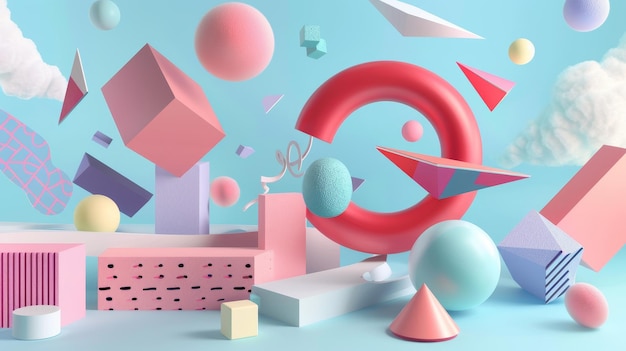 Playful 3d composition of memphisstyle floating shapes AI generated illustration