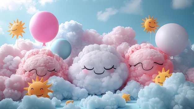 Photo playful 3d kawaii setting fluffy background