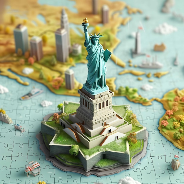 Photo playful 3d puzzle of statue of liberty animated detailed colorful