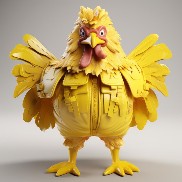 Photo playful 3d render of a yellow chicken in a jacket