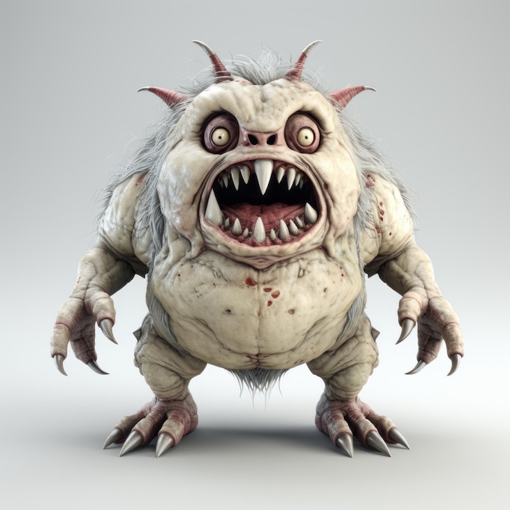 Фотография игральная 3d-модель монстра-зомби с большими зубами