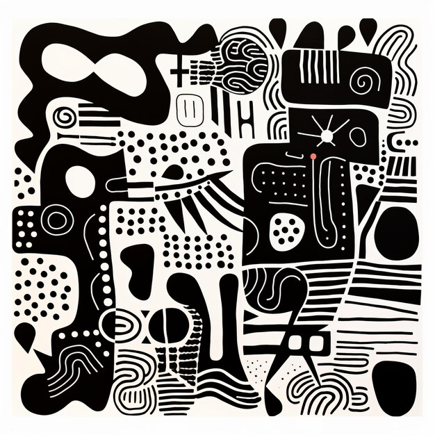 Playful Abstraction Black And White Doodle Poster With Animal Motifs