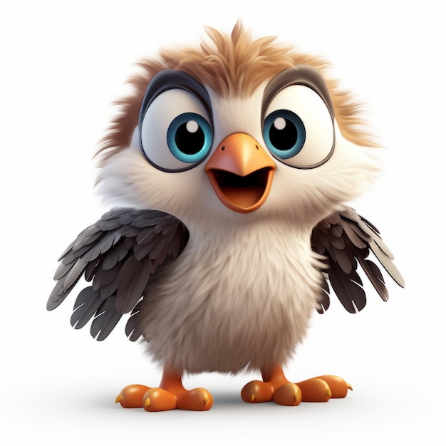Photo playful animated owl cartoon sprite with detailed feather rendering