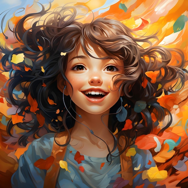 Playful Anime Girl Radiates Whimsy with Twirling Vibrantly Colored Hair