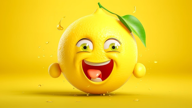 Playful anthropomorphized lemon character with a cheerful expression complete with eyes a mouth and