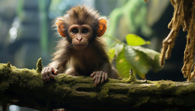 Photo the playful antics of monkeys in a tropical jungle