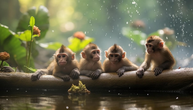 игривые выходки обезьян в тропических джунглях