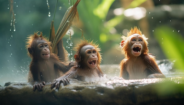 the playful antics of monkeys in a tropical jungle