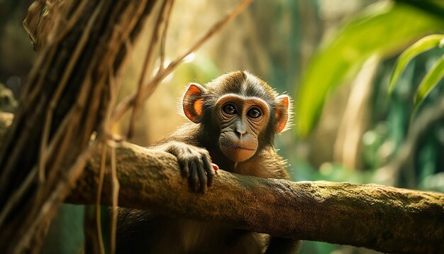 Photo the playful antics of monkeys in a tropical jungle