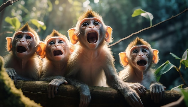 Photo the playful antics of monkeys in a tropical jungle