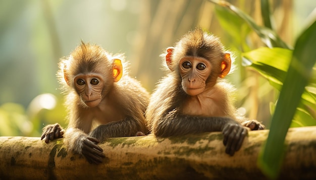 Photo the playful antics of monkeys in a tropical jungle