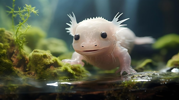 Playful axolotl in an aquatic haven