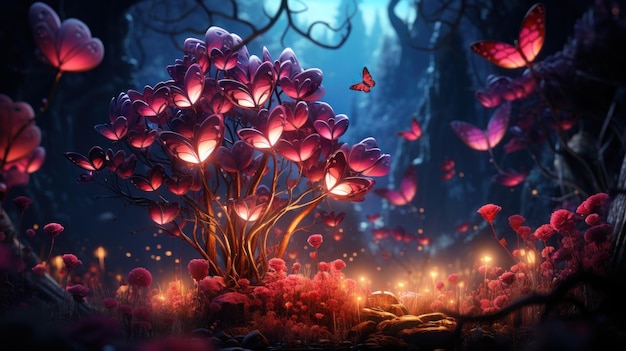 Playful backdrop Enchanting butterflies hearts Created with Generative AI