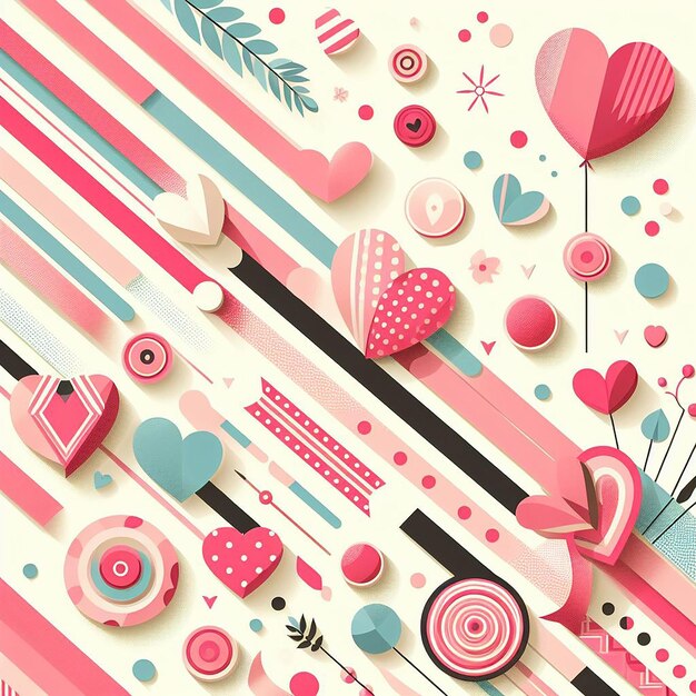 A playful background with stripes or polka dots in Valentines Day colors