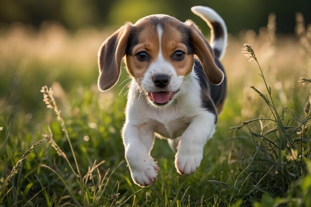 Playful beagle puppy enjoying outdoor play