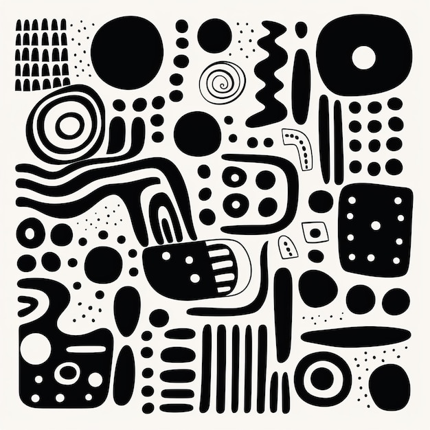 Playful Black Ink Doodle Poster With Simplified Shapes And Expressive Faces