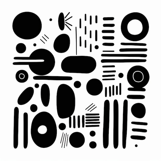 Playful Black And White Abstract Drawings On White Background