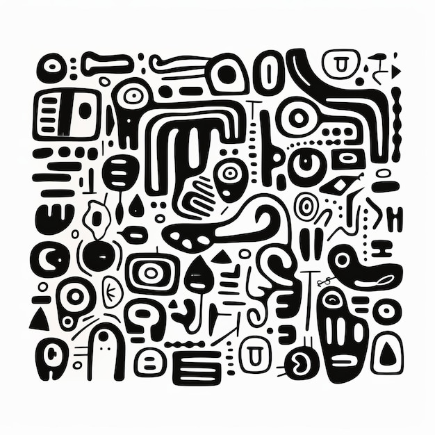 Playful Black And White Doodle Poster With Precolumbian Art Elements