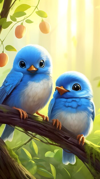 Photo playful bluebirds tweeting cheerful melodies cute animation