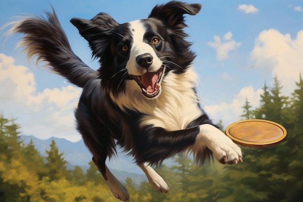 A Playful Border Collie Catches a Frisbee Generative AI