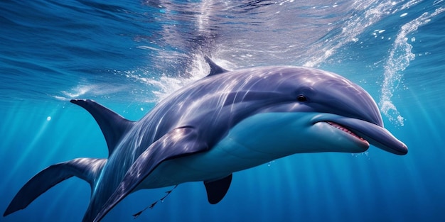 Playful bottle nosed dolphin jumping in tropical waters