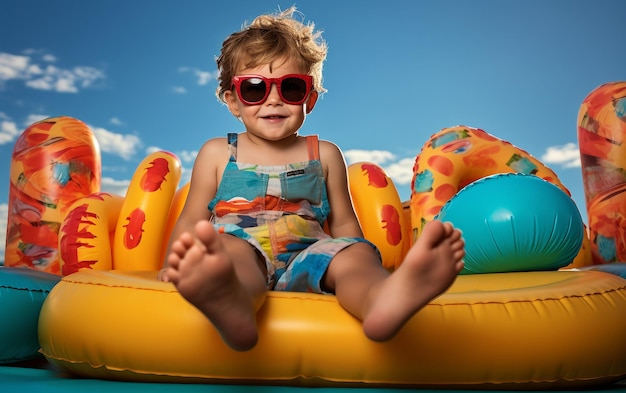 Playful boy in swim attire