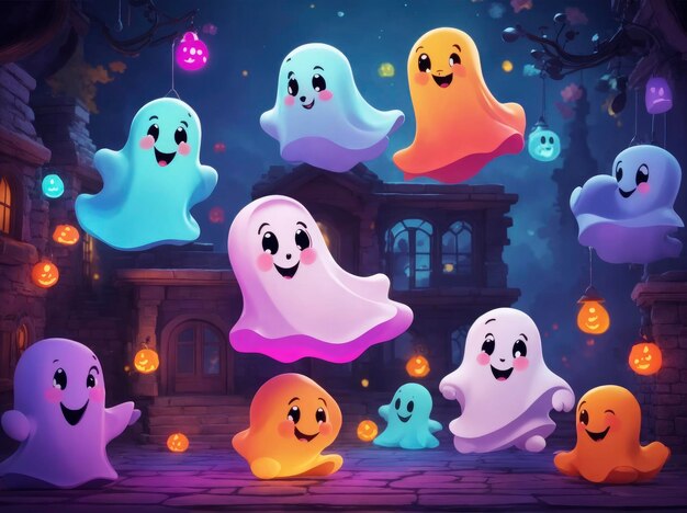 Premium Photo | Playful Cartoon Ghosts Having Fun