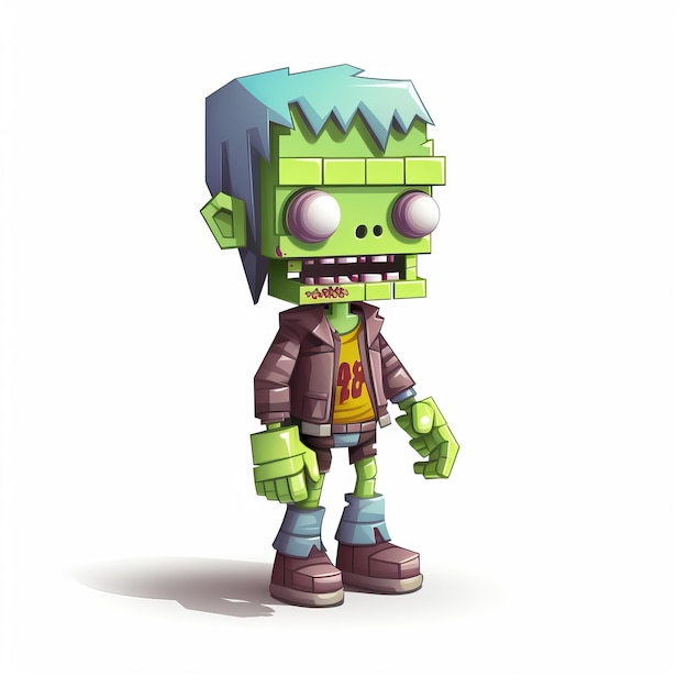 Photo playful cartoon zombie character in voxel art style