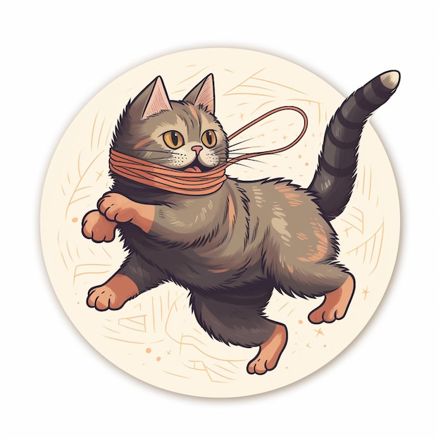 Playful cat chasing a ball an energetic sticker design