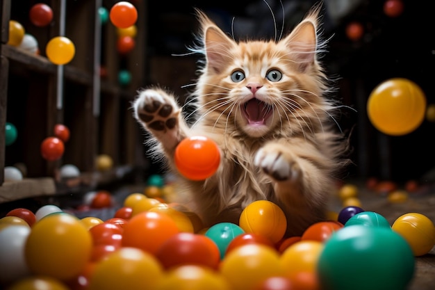 Playful Cat Engaging with Toy Ball AI