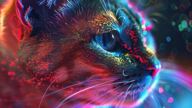 Foto faccia di gatto giocosa con una finitura olografica illustrata generata dall'ai