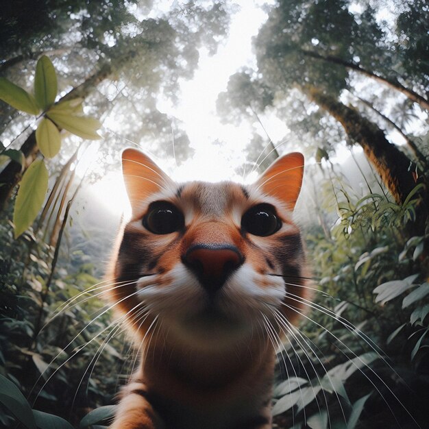 Photo playful cat in the jungle nature closeup