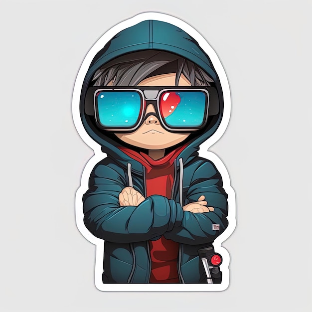 Photo playful charm 2d cute boy with 3d glasses hoodie sticker