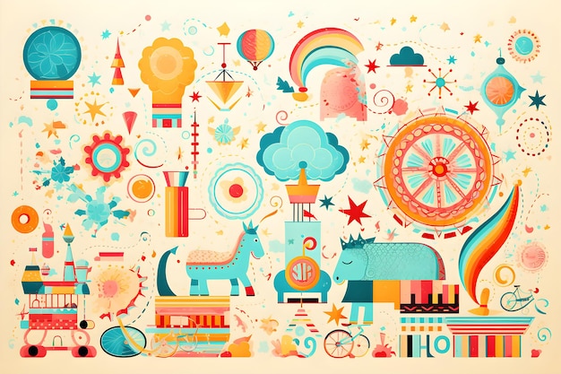 Playful and cheerful background with a variety of fun activities Generated AI illustration